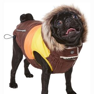 Brown and Yellow Dog Jacket with Faux Fur Trim